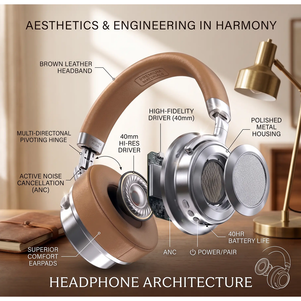 Audifonos Auricular Cancelacion De Ruido Bluetooth ABS V5.4 HiFi On-Ear y Over-Ear con ANC 35H BW96