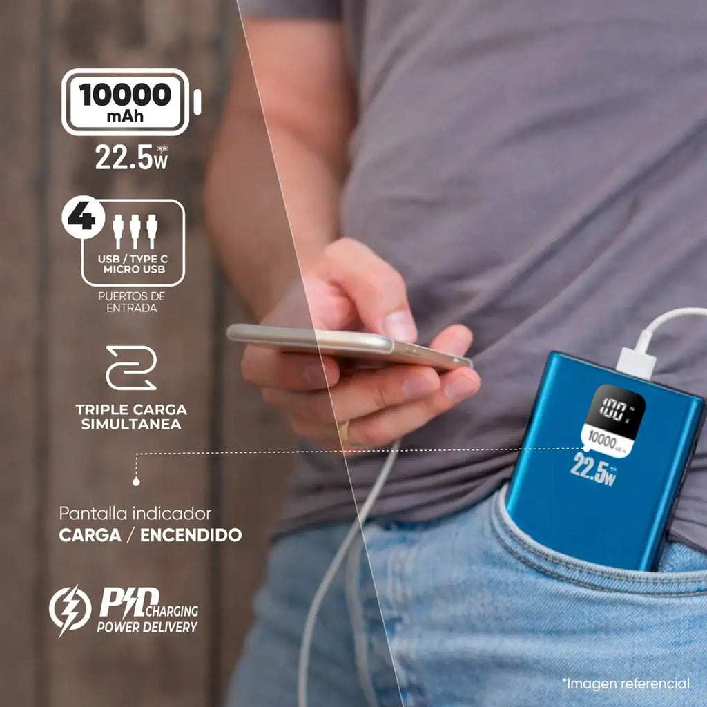 Batería Externa Power Bank 10000 Mah 22.5w PowerDelivery Master-g Color Azul