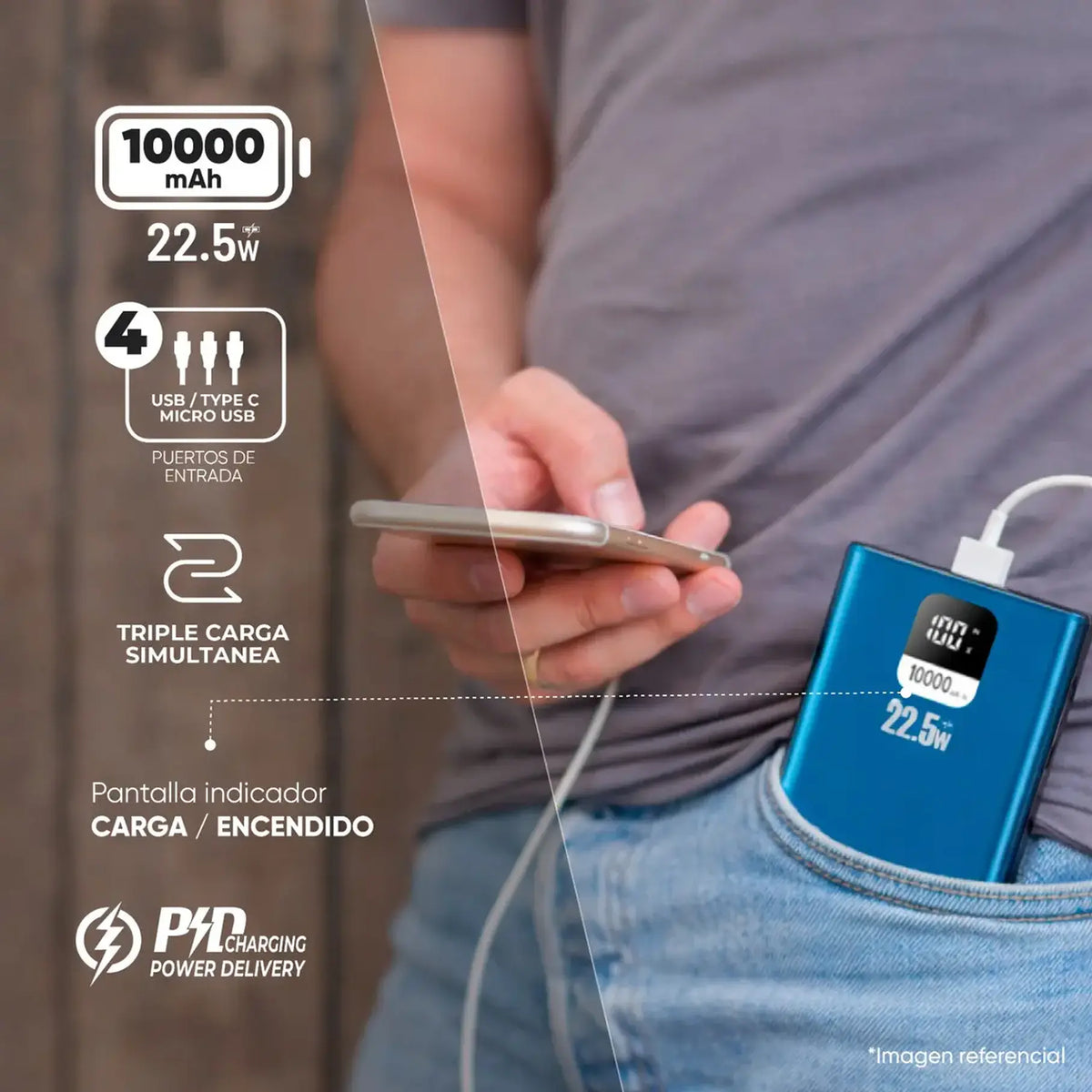 Batería Externa Power Bank 10000 Mah 22.5w PowerDelivery Master-g Color Azul