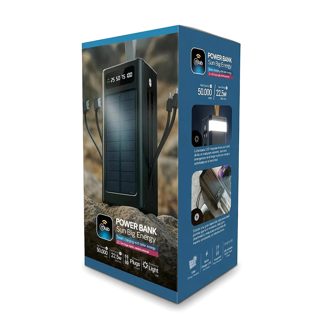 Cargador Portatil Solar Super Potente 50000 mAh Power Bank MLAB Sun Big Energy 9656 7 Puertos 4 Cables De Carga Multifuncional