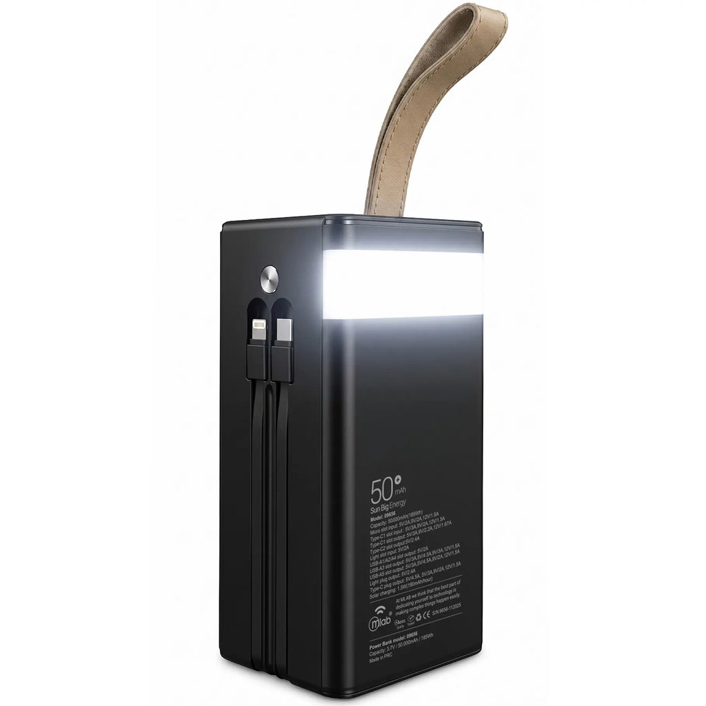 Cargador Portatil Solar Super Potente 50000 mAh Power Bank MLAB Sun Big Energy 9656 7 Puertos 4 Cables De Carga Multifuncional