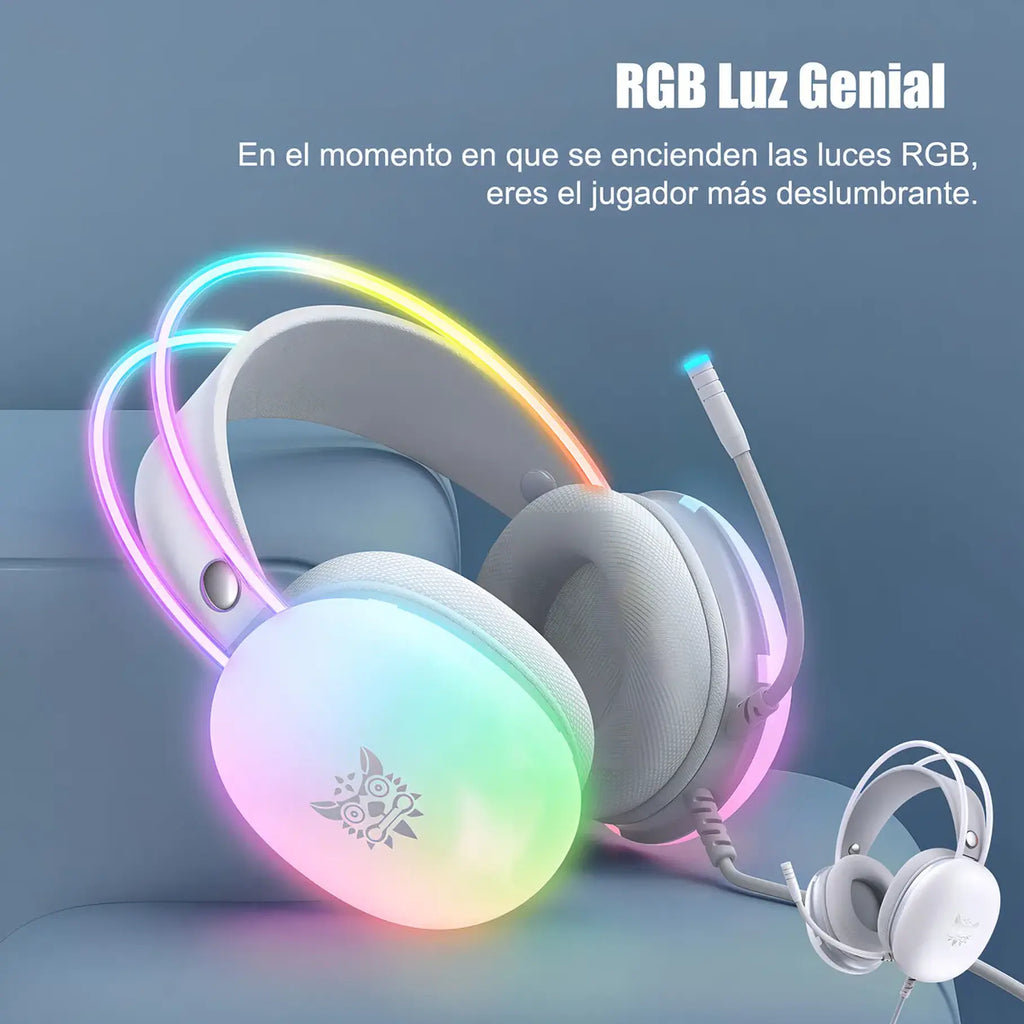 Audífonos Gamer Onikuma X25 Rgb Microfono Comp. Pc Ps4 Ps5 Color Blanco