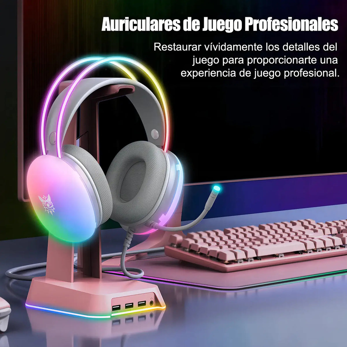 Audífonos Gamer Onikuma X25 Rgb Microfono Comp. Pc Ps4 Ps5 Color Blanco