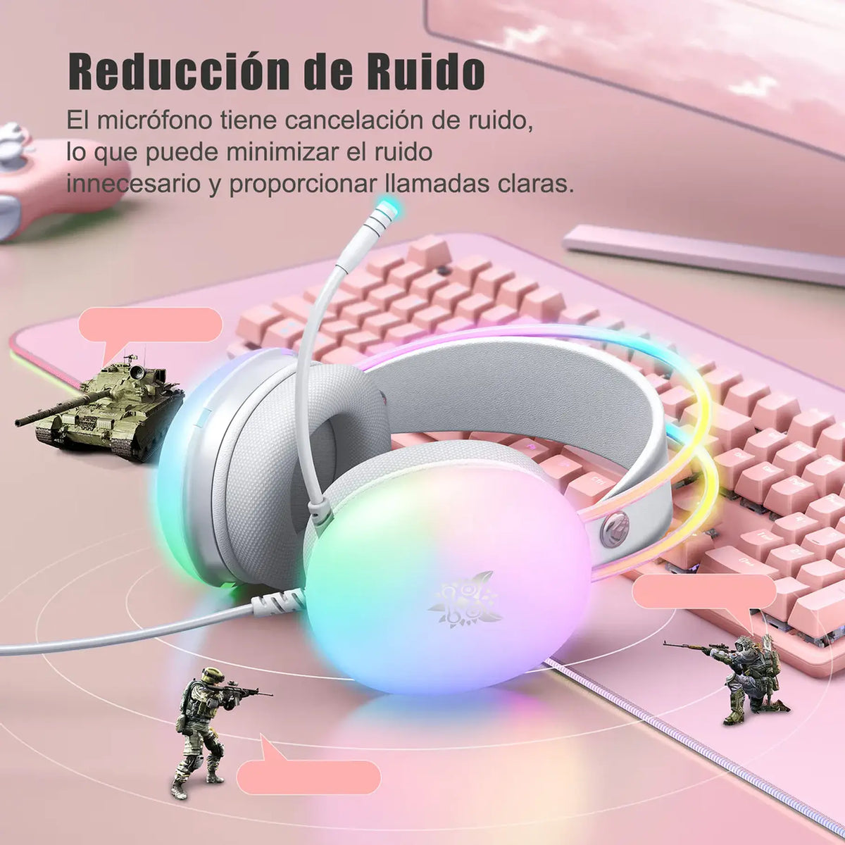 Audífonos Gamer Onikuma X25 Rgb Microfono Comp. Pc Ps4 Ps5 Color Blanco