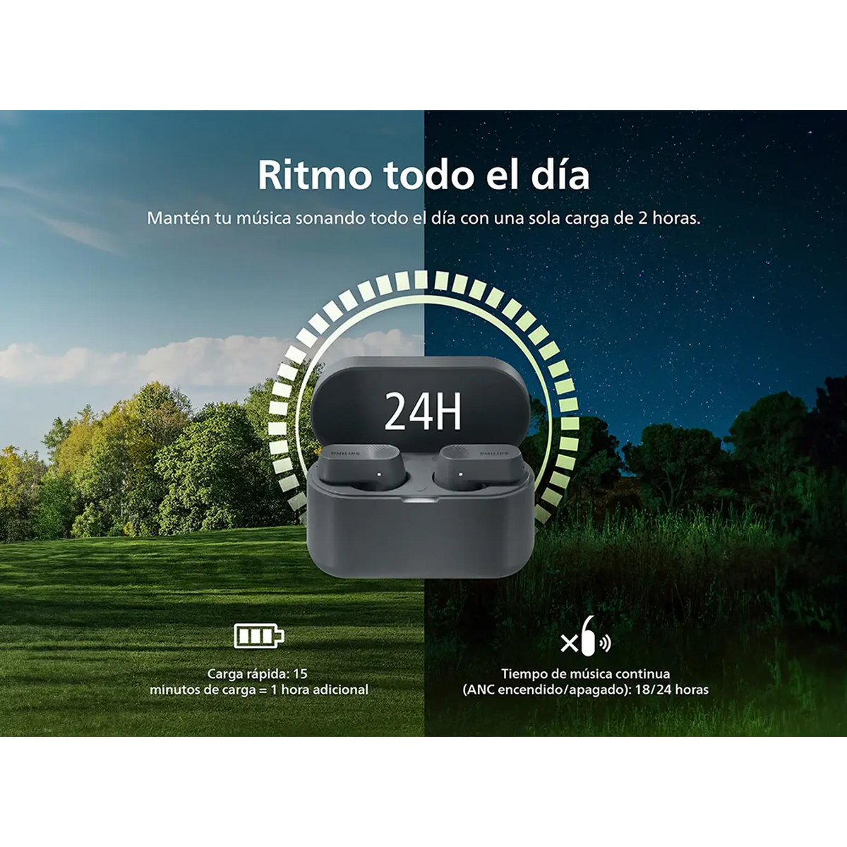Audífonos Bluetooth Noise Cancelling Philips Tat3509 True Wireless 24 Horas Autonomía