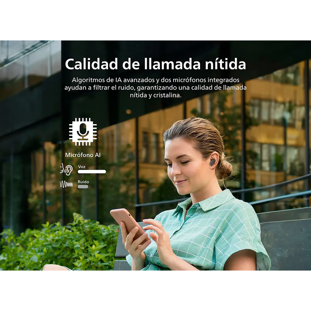 Audífonos Bluetooth Noise Cancelling Philips Tat3509 True Wireless 24 Horas Autonomía