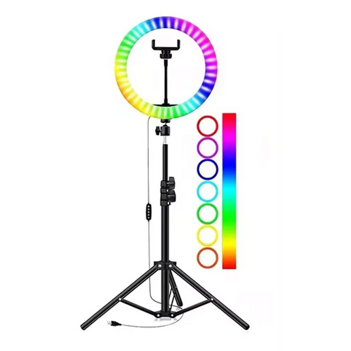 Aro De Luz Led 26cm Rgb(color) + Tripode Ajustable 2m Tiktok