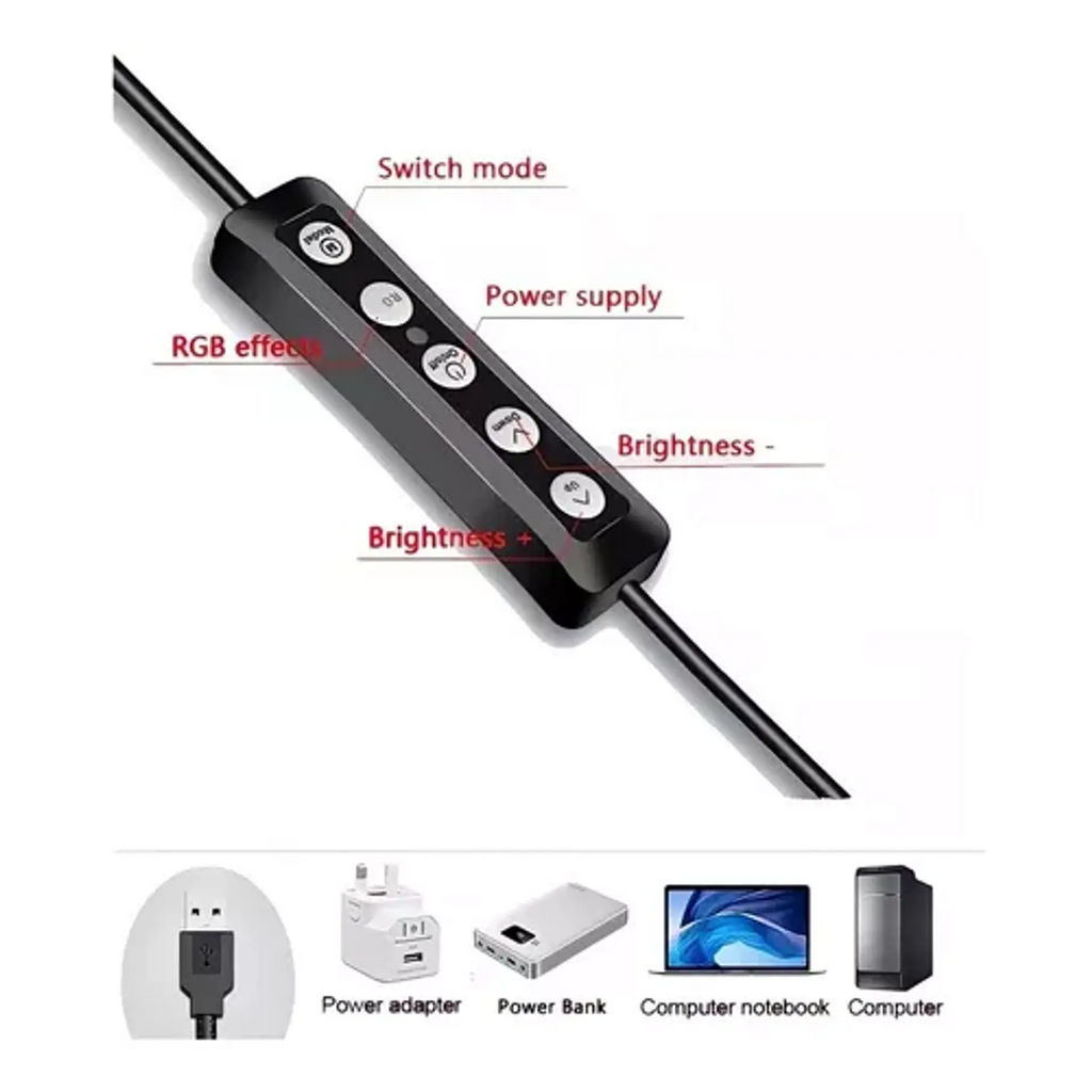 Aro De Luz Led 26cm Rgb(color) + Tripode Ajustable 2m Tiktok