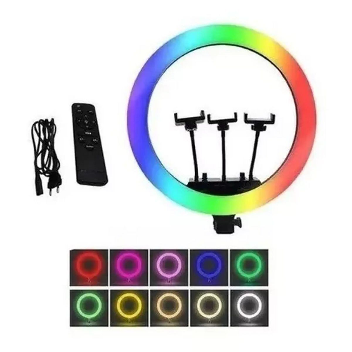 Aro Luz Led Multicolor 45cm + Control + Trípode Rgb + Blanca