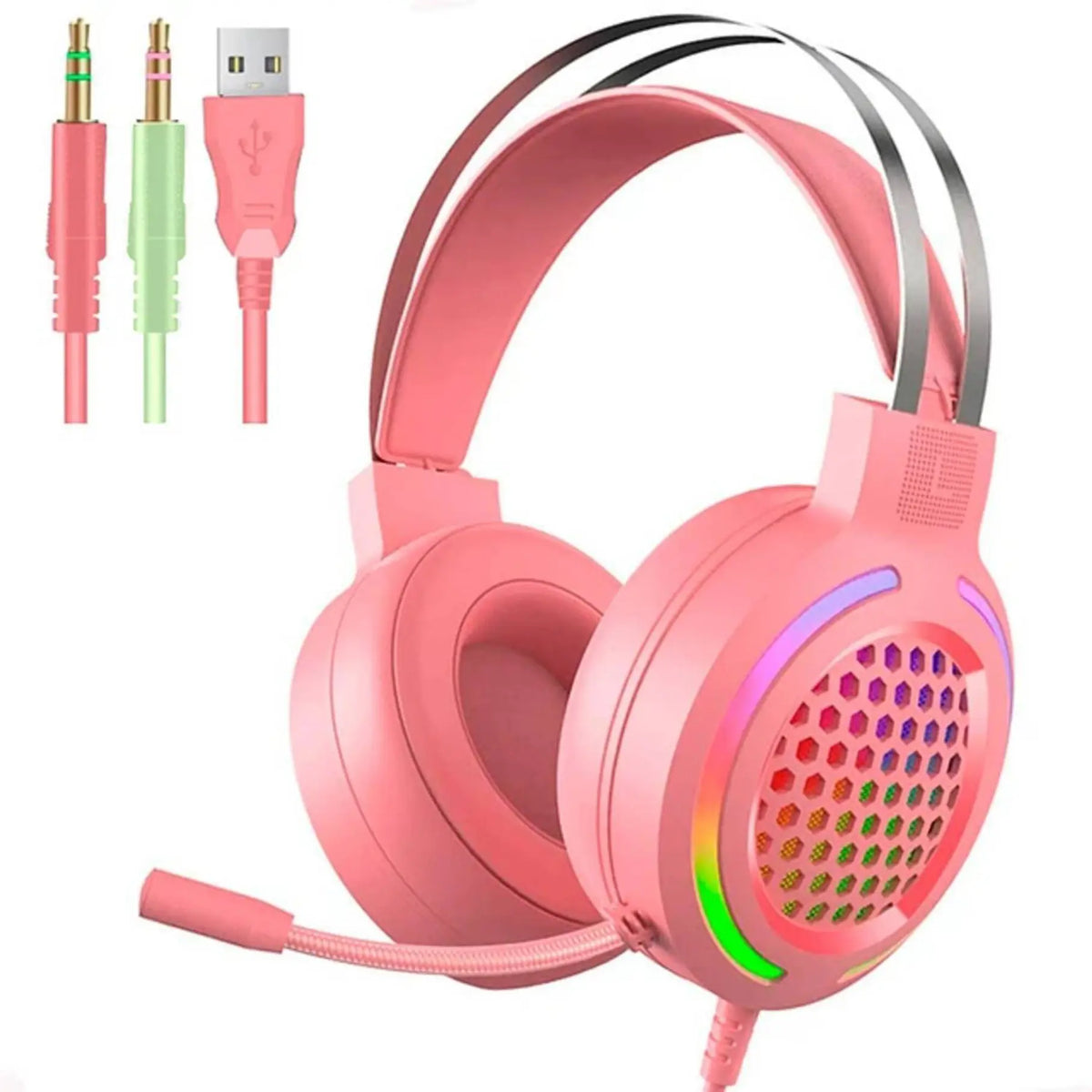 Audifono Gamer Rgb Aoas As-66 Rosado Microfono Consolas Pc