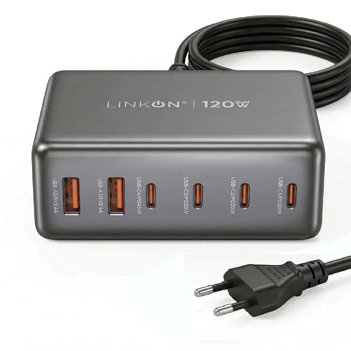 Estación de Carga Rápida GaN 120W | 6 Puertos USB + USB-C