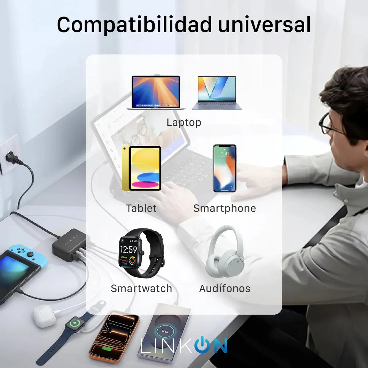 Estación de Carga Rápida GaN 120W | 6 Puertos USB + USB-C