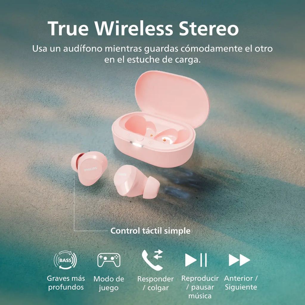 Audífonos Philips TAT1209 True Wireless Bluetooth 5.3 – Rosado