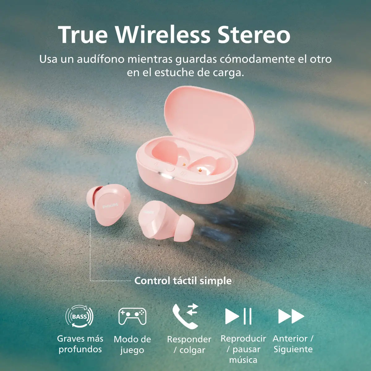 Audífonos Philips TAT1209 True Wireless Bluetooth 5.3 – Rosado