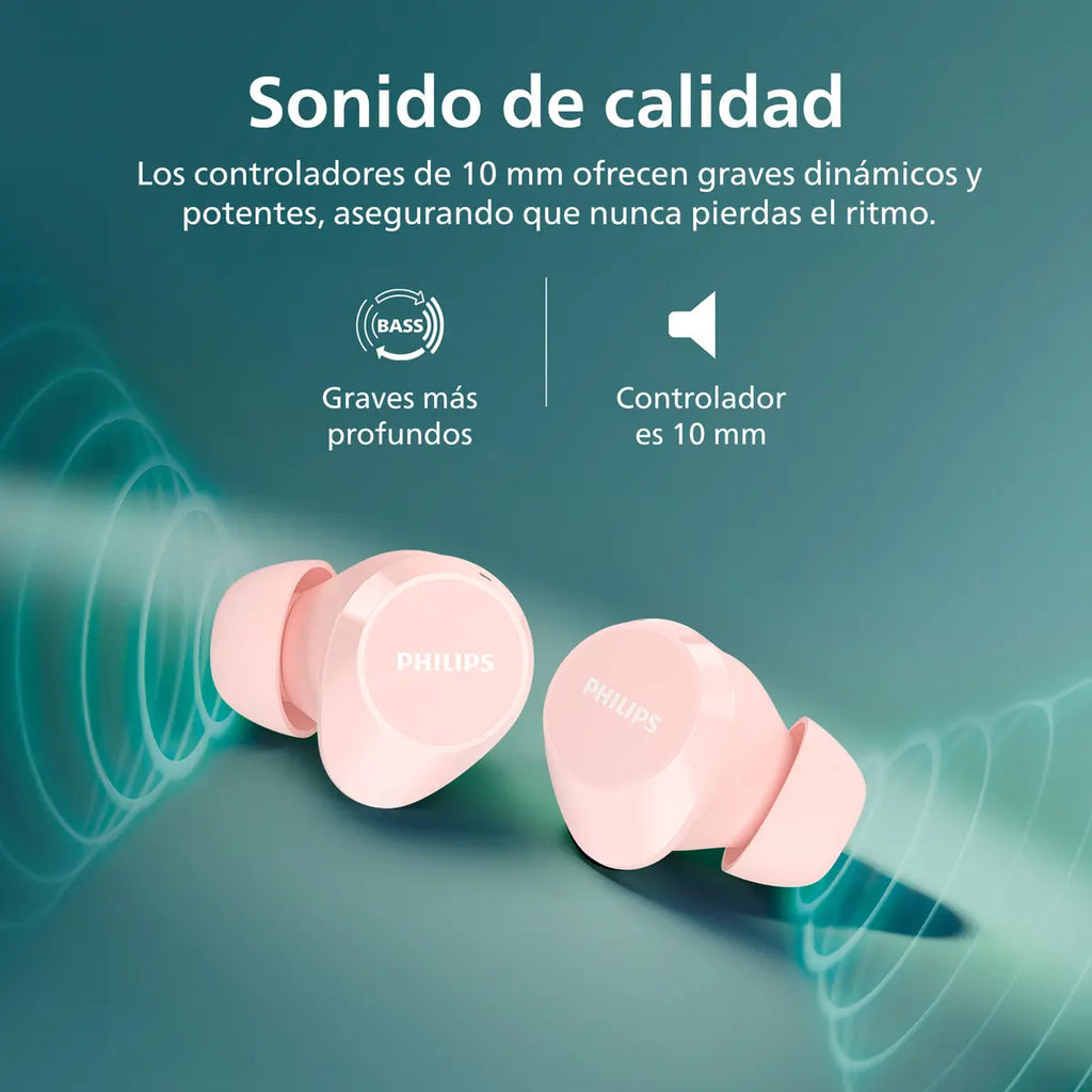 Audífonos Philips TAT1209 True Wireless Bluetooth 5.3 – Rosado