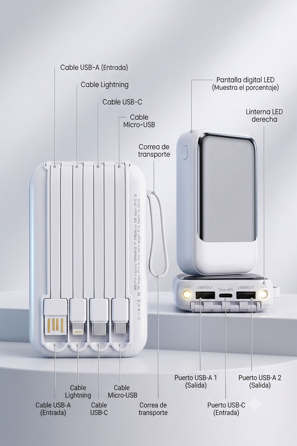 Power Bank 10.000 mAh con 4 Cables Integrados