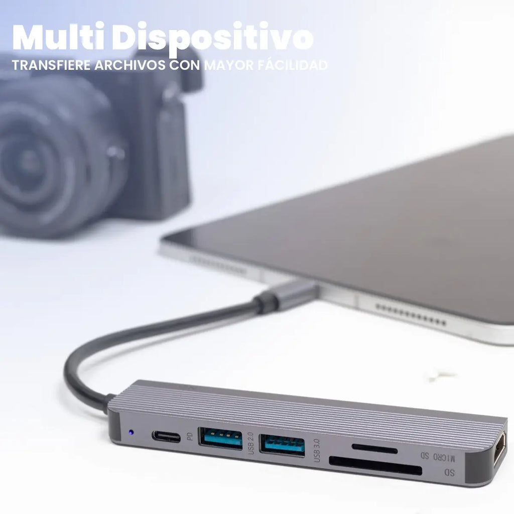 Hub USB-C Multipuerto LinkOn 6 en 1 | HDMI 4K | USB 3.0 | Carga PD 65W | SD y MicroSD
